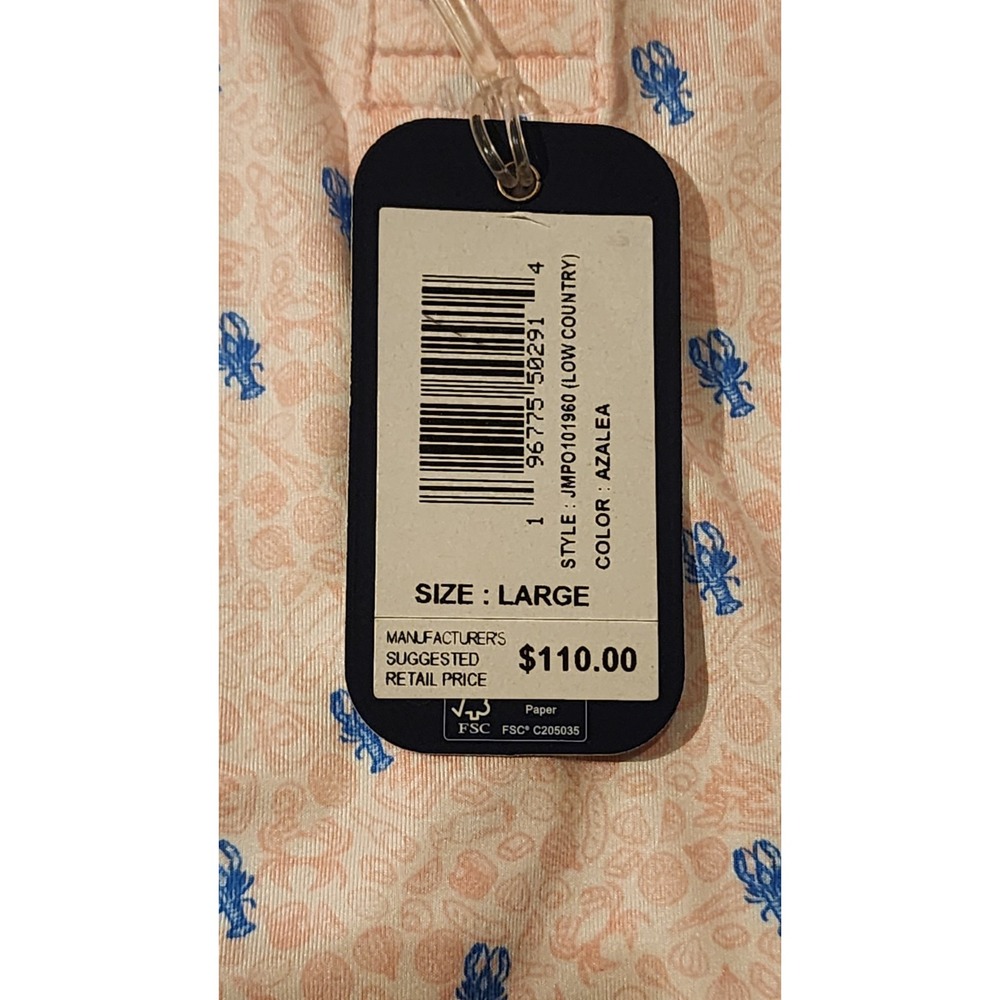 $110 NWT Johnnie O Men's Pink Low Country Crab Print Featherweight Polo Size L - Picture 2 of 5